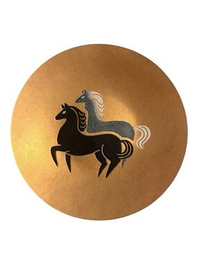 RARE 9" Paul Alexander MCM Enamel on Copper Charger - Stylized Horses 1950s